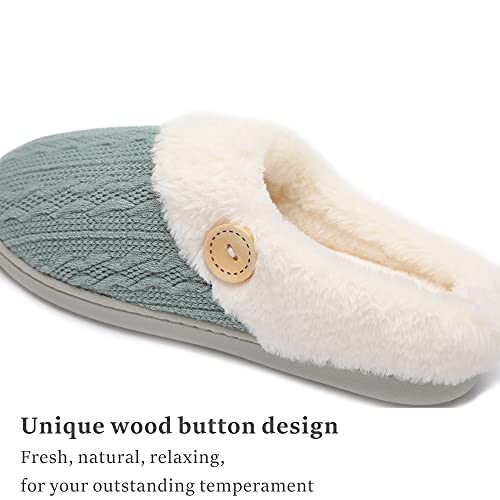 Chantomoo Womens Slipper Warm Comfy Memory Foam House Slippers Knitted Shoes Faux Fur Lined Anti-Skid Rubber Sole Bedroom Cozy Indoor Outdoor Slippers Green Size7 8 6.5 - Image 4