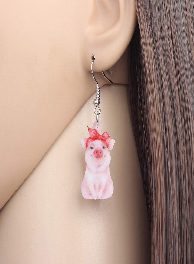 DUOWEI Cute Pink Pig Acrylic Earrings Dangle Jewelry Gifts for Women Pig Lovers (Pink) - Image 2