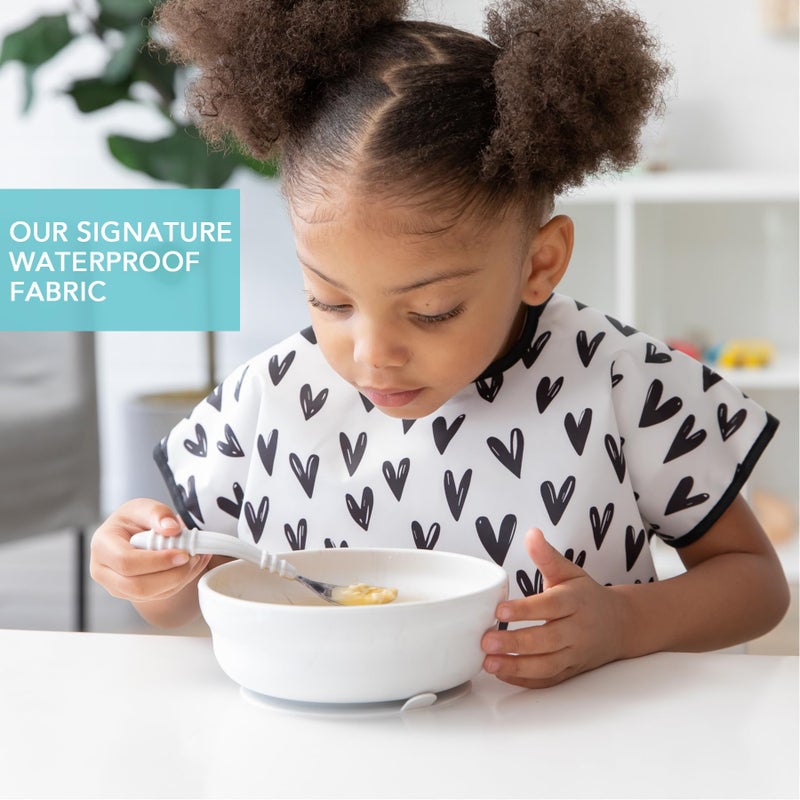 بمبكنز ثوب مريلة بأكمام قصيرة من بامكينز للأطفال الصغار بعمر 1-3 سنوات، تصميم ناعم مقاوم للماء والروائح الكريهة وقابل للغسل على شكل قلوب بلون أسود - Image 3