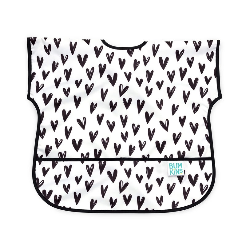 بمبكنز ثوب مريلة بأكمام قصيرة من بامكينز للأطفال الصغار بعمر 1-3 سنوات، تصميم ناعم مقاوم للماء والروائح الكريهة وقابل للغسل على شكل قلوب بلون أسود - Image 1