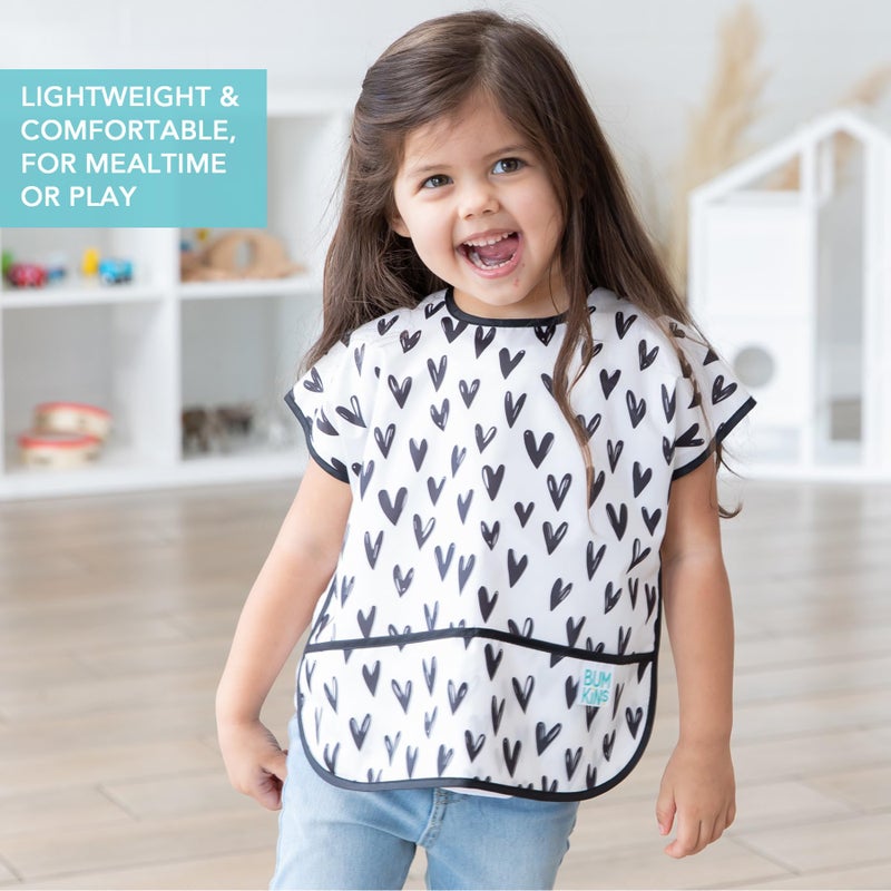 بمبكنز ثوب مريلة بأكمام قصيرة من بامكينز للأطفال الصغار بعمر 1-3 سنوات، تصميم ناعم مقاوم للماء والروائح الكريهة وقابل للغسل على شكل قلوب بلون أسود - Image 4