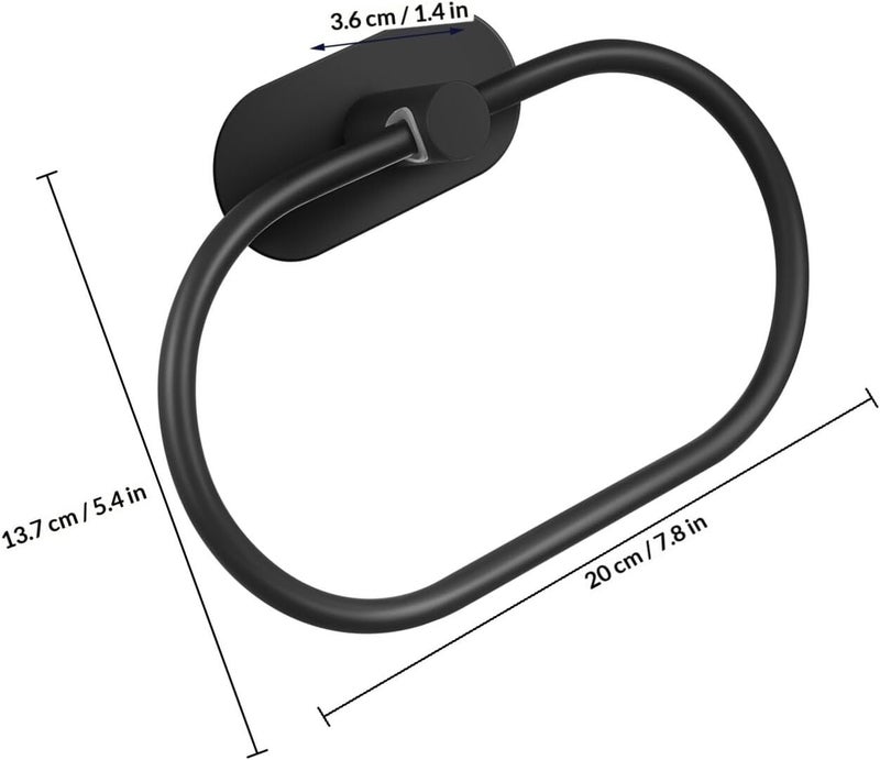 Oval Metal Bathroom Towel Ring Black Adhesive Wall-Mounted Hand Towel Holder Bathroom Organizer - Image 2