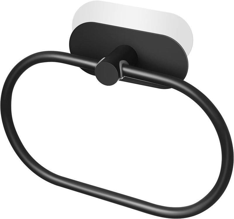 Oval Metal Bathroom Towel Ring Black Adhesive Wall-Mounted Hand Towel Holder Bathroom Organizer - Image 1