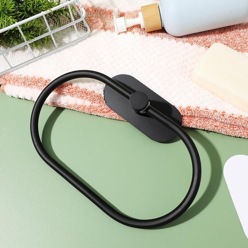 Oval Metal Bathroom Towel Ring Black Adhesive Wall-Mounted Hand Towel Holder Bathroom Organizer - Image 4