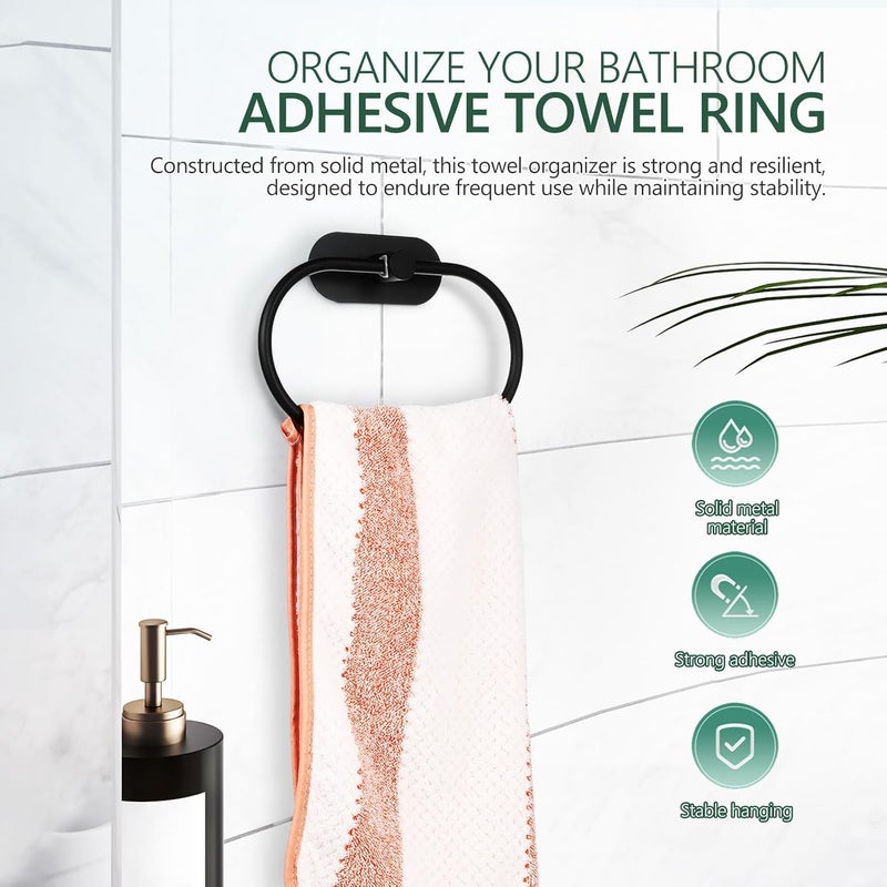 Oval Metal Bathroom Towel Ring Black Adhesive Wall-Mounted Hand Towel Holder Bathroom Organizer - Image 3