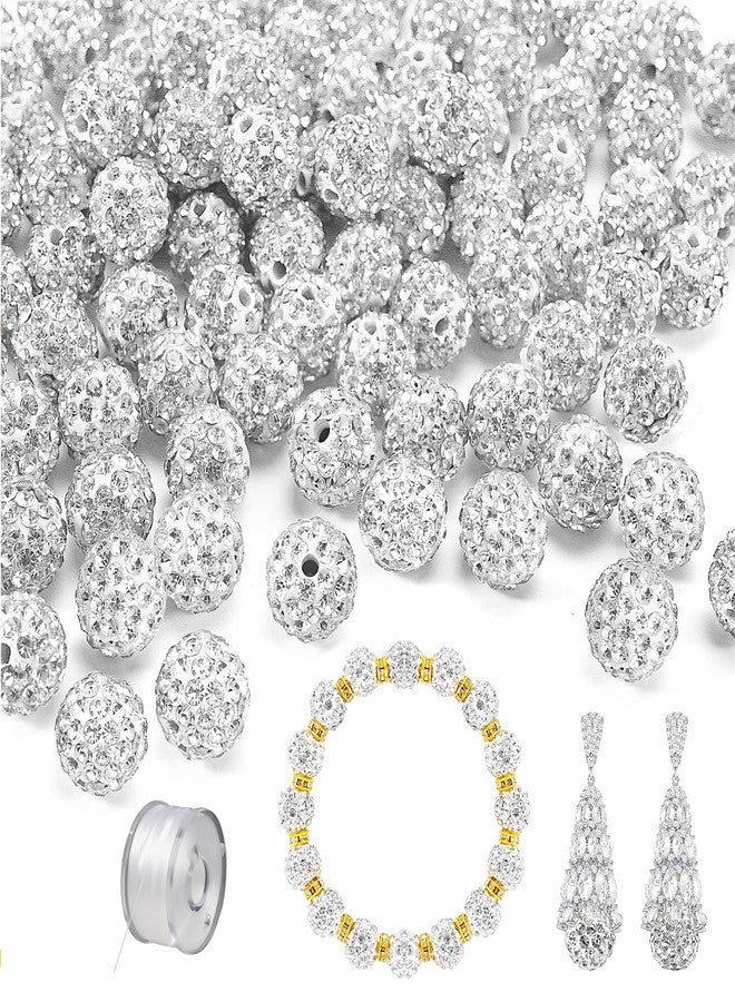 Awaydol 100 pcs 10mm Rhinestone Beads for Crafting, Full of Diamonds Round Shambaladisco Ball Beads, Rhinestone Clay Beads for Jewelry Making DIY Baseball Necklaces Bracelet Holiday Decorations. (White) - Image 1