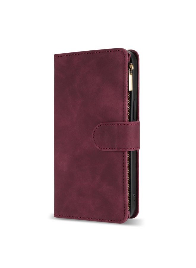 ZZXX For Samsung Galaxy A53 5G Case Wallet With RFID Blocking Card Slot Premium Soft PU Leather Zipper Flip Folio With Wrist Strap Kickstand Protective For Galaxy A53 5G Wallet Case(Wine Red-6.5 inch) - Image 3