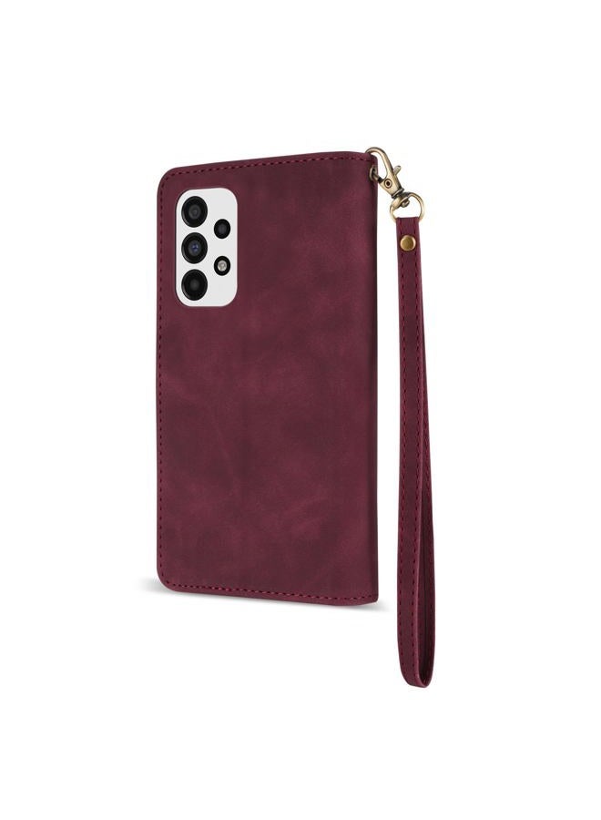 ZZXX For Samsung Galaxy A53 5G Case Wallet With RFID Blocking Card Slot Premium Soft PU Leather Zipper Flip Folio With Wrist Strap Kickstand Protective For Galaxy A53 5G Wallet Case(Wine Red-6.5 inch) - Image 4