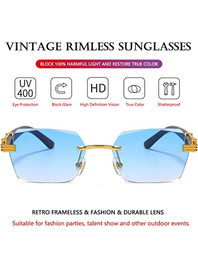 Retro Rimless Sunglasses Rectangle Unisex Vintage Frameless Sun Glasses Fashion Square Tinted Glasses - Image 3
