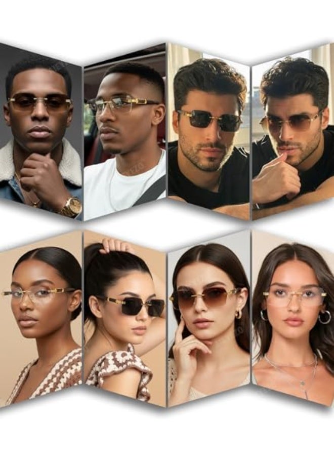 Retro Rimless Sunglasses Rectangle Unisex Vintage Frameless Sun Glasses Fashion Square Tinted Glasses - Image 2