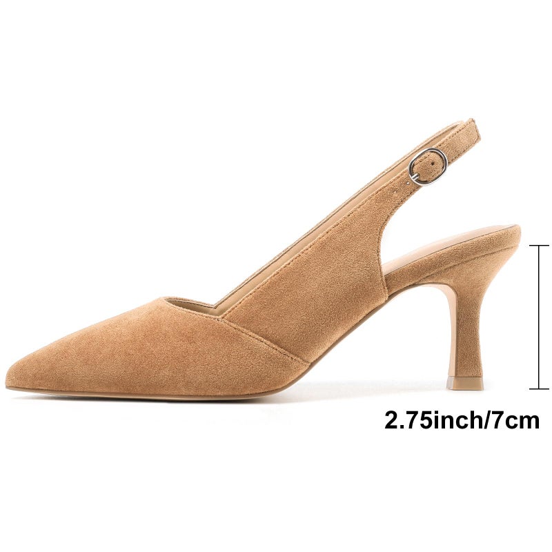 Mostrin Light Brown Kitten Heels for Women Suede Slingback Pointed Closed Toe Heels Womens Pumps Shoes for Office Work Party Size 8 - Image 5