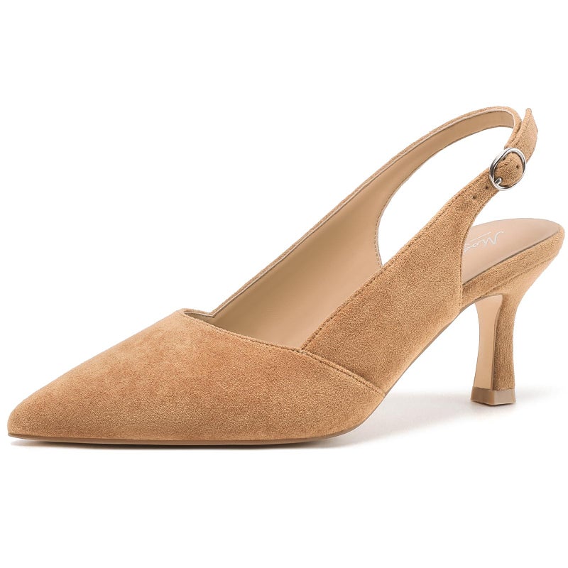Mostrin Light Brown Kitten Heels for Women Suede Slingback Pointed Closed Toe Heels Womens Pumps Shoes for Office Work Party Size 8 - Image 1