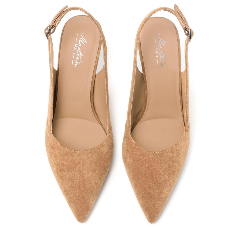 Mostrin Light Brown Kitten Heels for Women Suede Slingback Pointed Closed Toe Heels Womens Pumps Shoes for Office Work Party Size 8 - Image 4