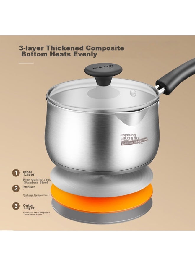 Joyoung Milk Pot, Baby Food Pot, 316l Stainless Steel, Noodle And Milk Heating Pot, Compatible With Gas And Induction Cookers, Small Soup Pot, Cj161 - Image 1