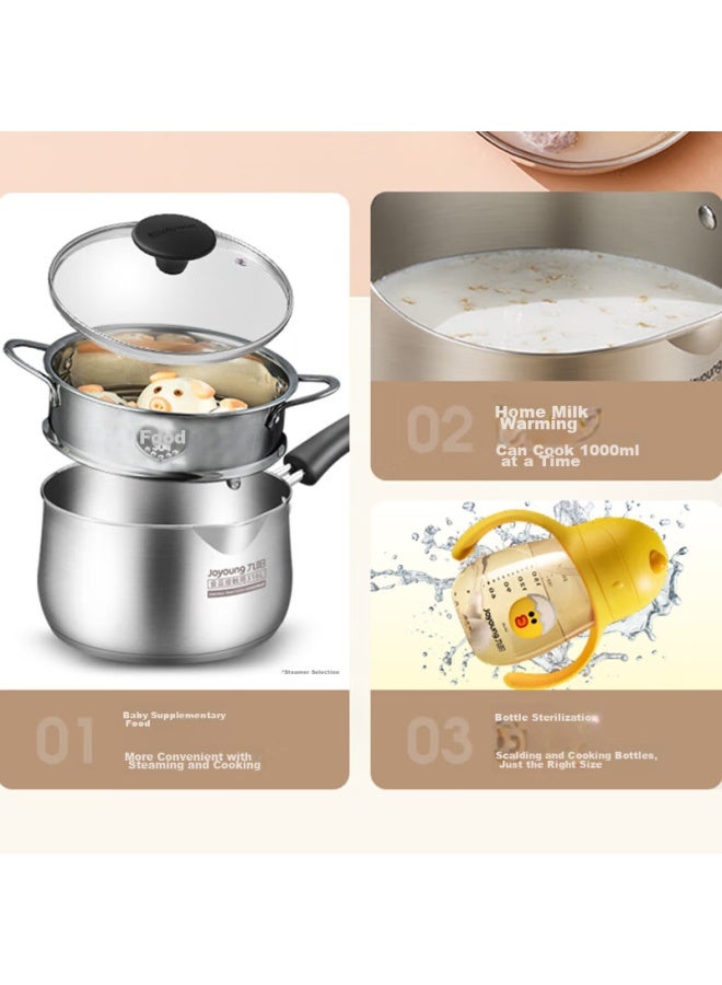Joyoung Milk Pot, Baby Food Pot, 316l Stainless Steel, Noodle And Milk Heating Pot, Compatible With Gas And Induction Cookers, Small Soup Pot, Cj161 - Image 2