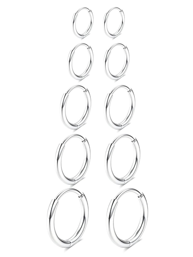 Gokeey 5 Pairs Small Silver Hoop Earrings Set for Women Men, Cute Tiny Cartilage Helix Huggie Hoop Earrings for Multiple Piercing Jewelry Gift 6mm/7mm/8mm/9mm/10mm - Image 1