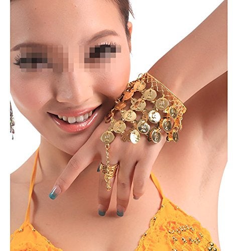 HugeStore Women Ladies Belly Dance Gypsy Jewelry Triangle Coin Bracelet Wrist Bangle Ring Golden - Image 2