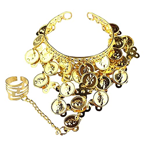 HugeStore Women Ladies Belly Dance Gypsy Jewelry Triangle Coin Bracelet Wrist Bangle Ring Golden - Image 4