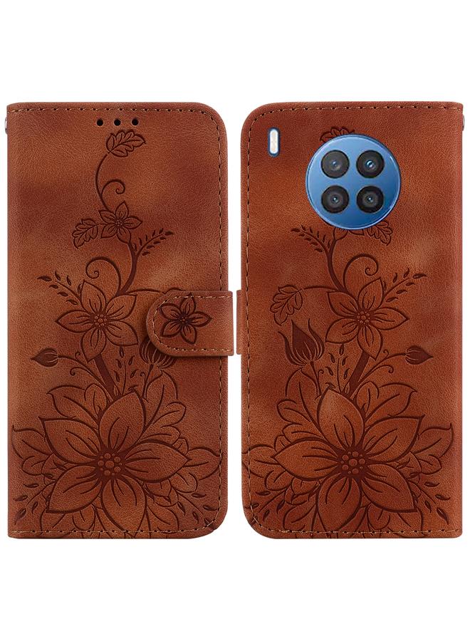 اس-توب جراب لهاتف Huawei nova 8i / Honor 50 Lite جراب هاتف من الجلد المنقوش بزهرة الزنبق - Image 1