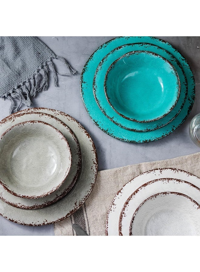 LEHAHA طقم أطباق وأوعية ميلامين ريفي خالي من BPA مثالي لتناول الطعام في الداخل والخارج، 12 قطعة، طقم أدوات مائدة غير قابلة للكسر، خدمة لـ 4 أشخاص - Image 4