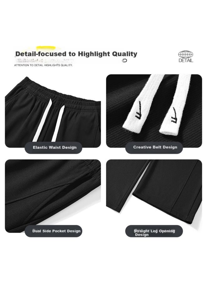 Pull Back Huili Casual Pants For Men, Autumn Loose Wide-leg Trousers, Versatile Straight-leg Men's Long Pants, Black, 4XL - Image 2