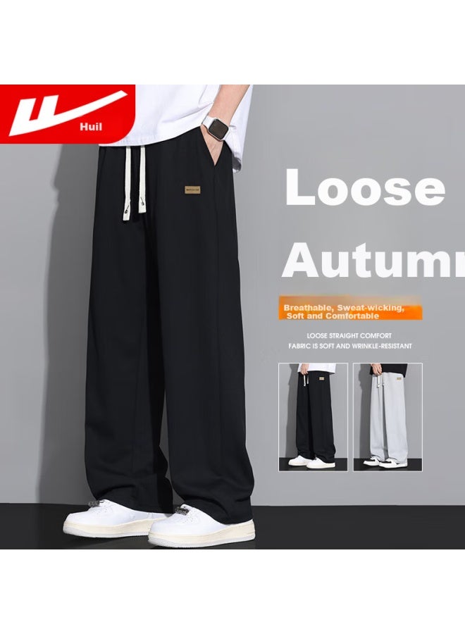Pull Back Huili Casual Pants For Men, Autumn Loose Wide-leg Trousers, Versatile Straight-leg Men's Long Pants, Black, 4XL - Image 1