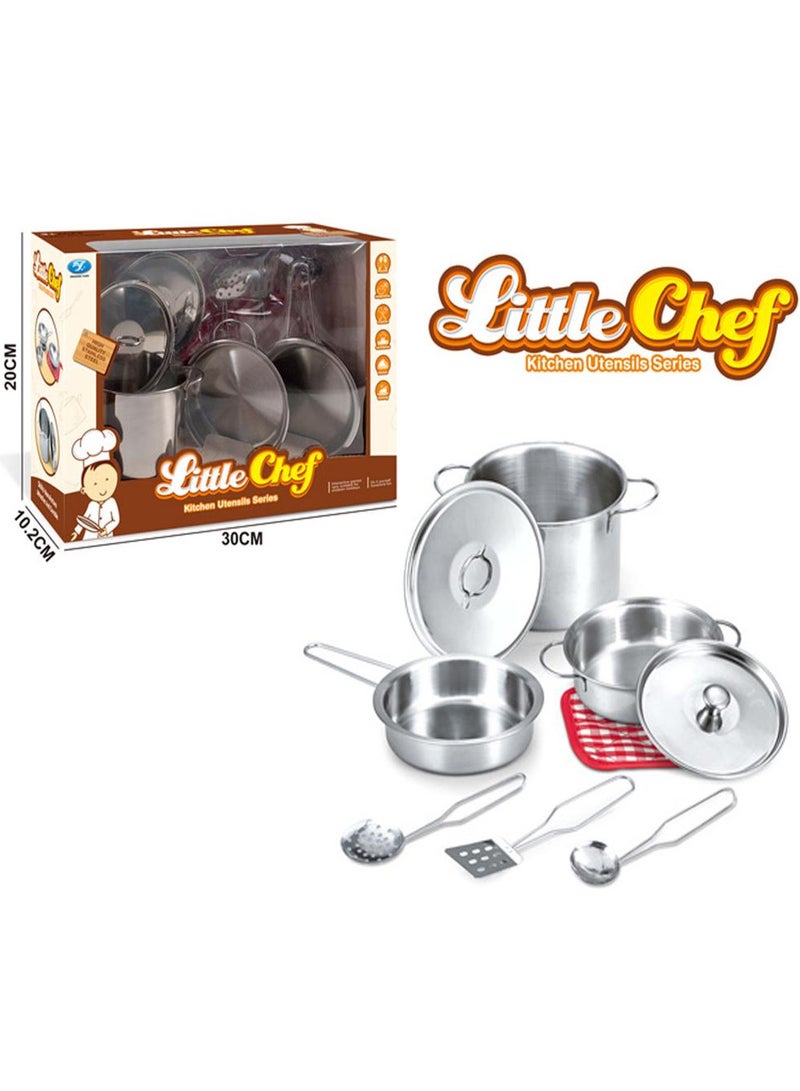 Little Chef Play Kitchen Utensils - Kids Stainless Steel Cookware Set, Kids Play Pots and Pans Set, Play Dishes, Kids Kitchen Dish Set - Image 2