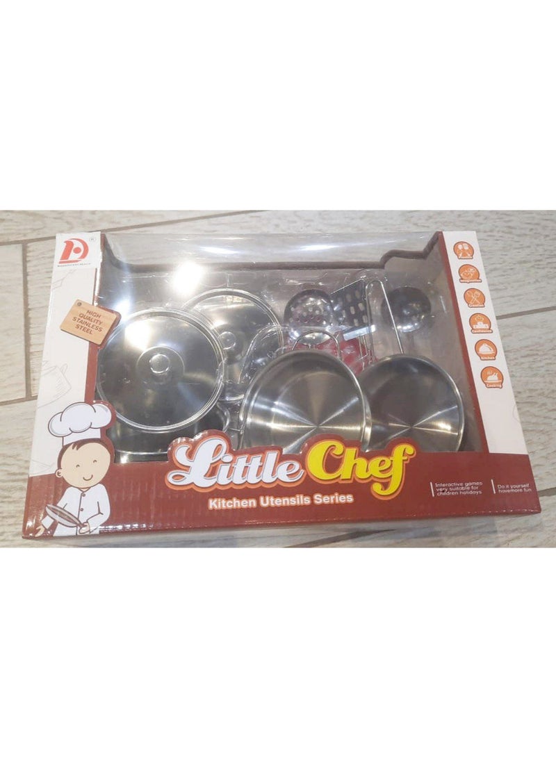Little Chef Play Kitchen Utensils - Kids Stainless Steel Cookware Set, Kids Play Pots and Pans Set, Play Dishes, Kids Kitchen Dish Set - Image 3