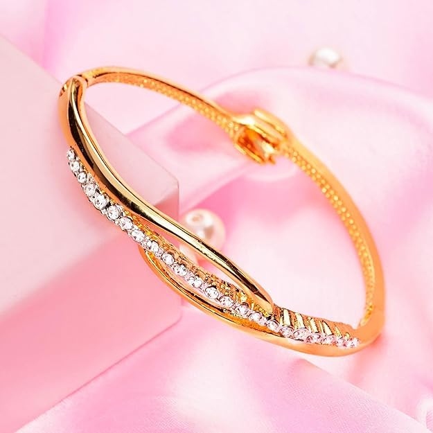 Estele 24 Kt Gold And Silver Plated Line Stack Cuff Bracelet For Valentines Day Gift - Image 2