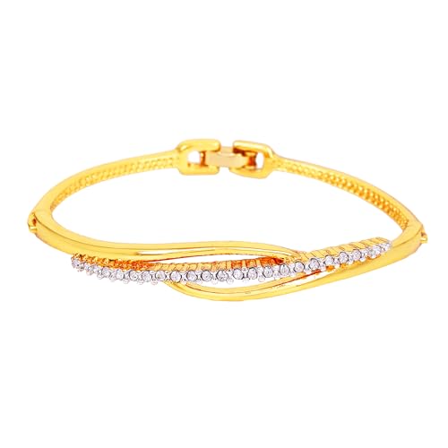 Estele 24 Kt Gold And Silver Plated Line Stack Cuff Bracelet For Valentines Day Gift - Image 1