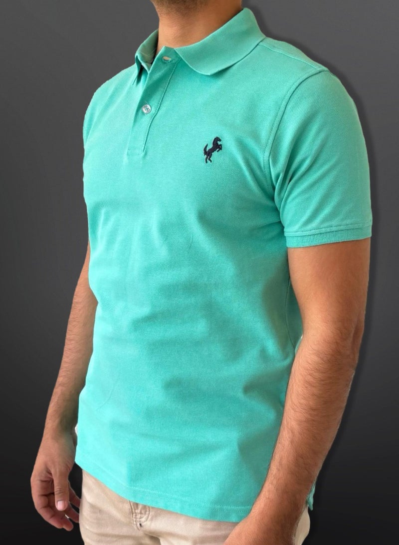 Horse Polo Polo Shirt Classic, Aqua - Image 3