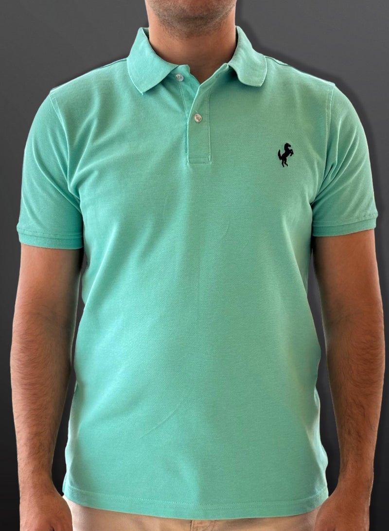 Horse Polo Polo Shirt Classic, Aqua - Image 2