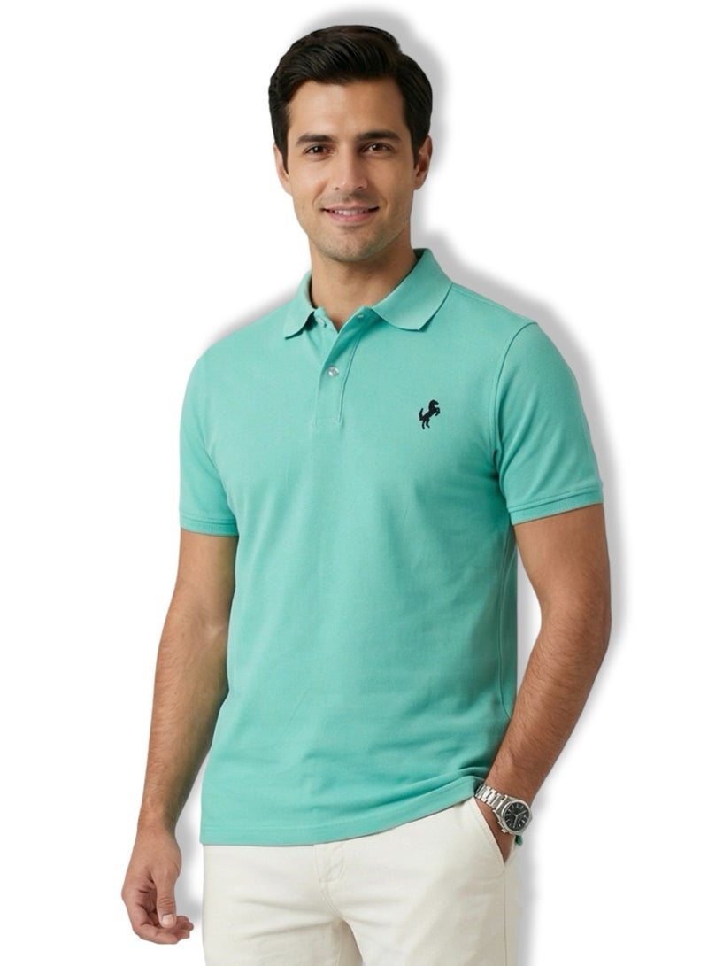 Horse Polo Polo Shirt Classic, Aqua - Image 1