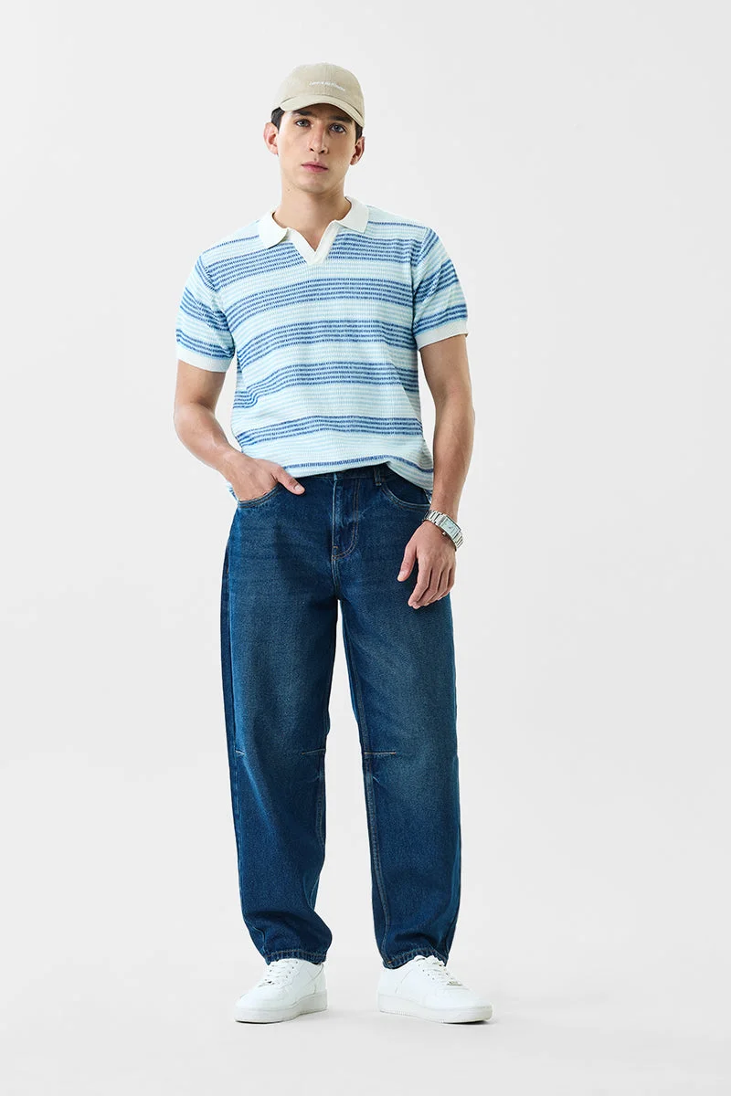 سنيتش Dark Blue Solid Wide Leg Streetwear Jeans