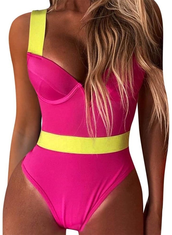 MARGOUN Swimsuit Women XL Size Push Up Bra Neon Bandage Swimwear Bathing Suit Swimming Suit Pink / XL(Bust 102-108/Waist 77/Hip 86)