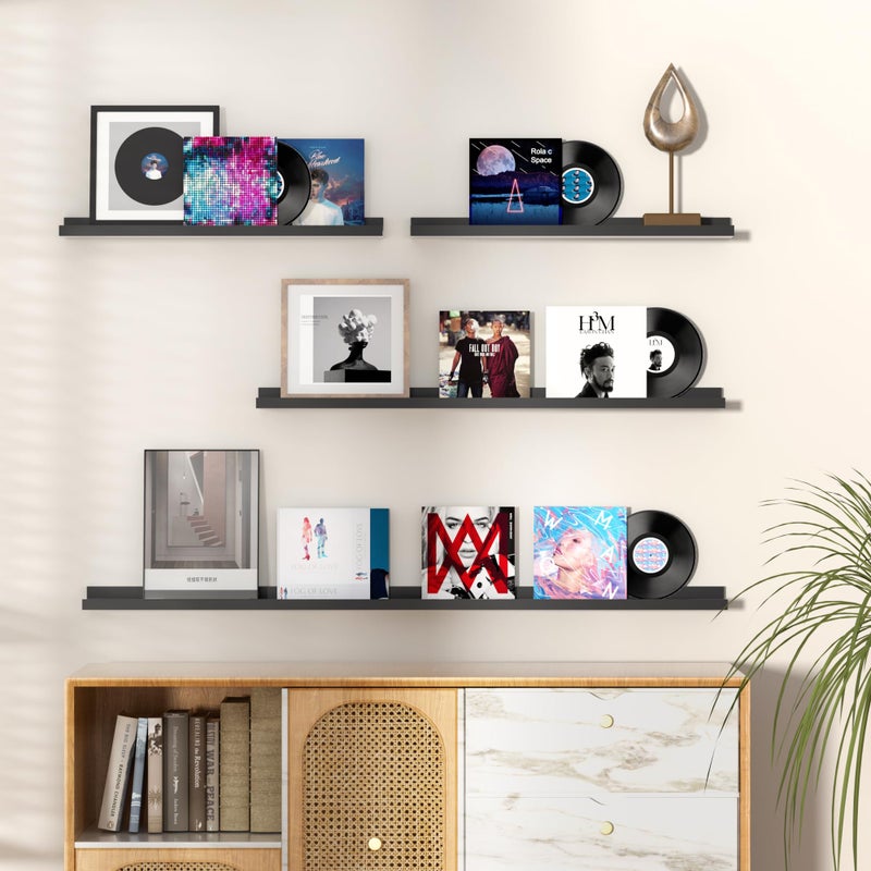 Fun Memories Picture Ledge Shelf, 48 Inch Floating Shelves Set of 2, Large Nursery Book Shelves for Toys Storage, Kids Bookshelf Wall Mounted for Wall Decor Books Photo Frames, Black - Image 2