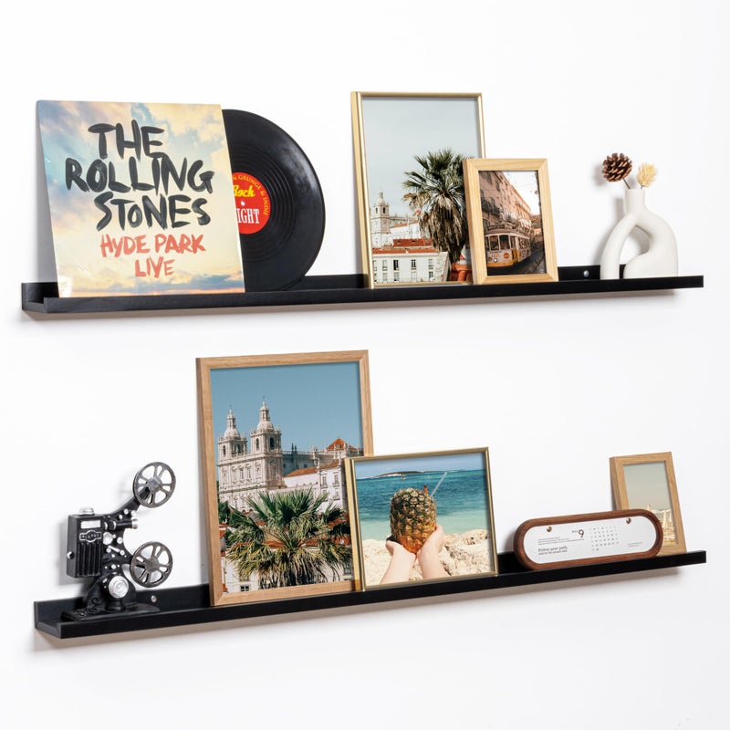 Fun Memories Picture Ledge Shelf, 48 Inch Floating Shelves Set of 2, Large Nursery Book Shelves for Toys Storage, Kids Bookshelf Wall Mounted for Wall Decor Books Photo Frames, Black - Image 1