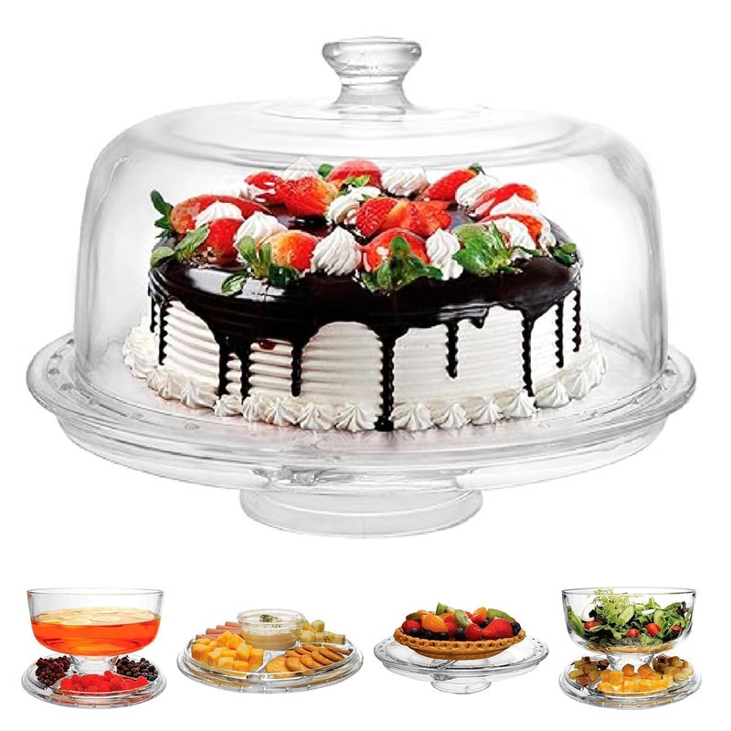 HOMETIC Multi-Purpose 6-in-1 Multi-Function Cake Stand & Serving Platter with Dome Lid - Multi-Purpose Platter for Cakes, Salads, Snacks, Desserts, And More - BPA Free - Image 2