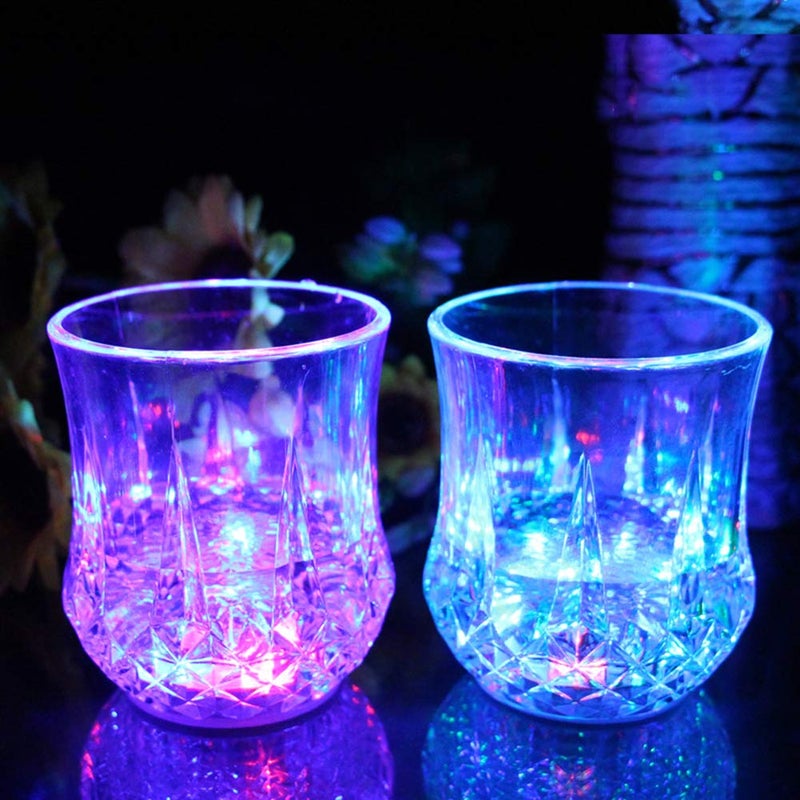2pcs Flash Light Up Cups Glasses LED Automatic Water Liquid Activated Led Wine Glasses Party Luminous Cup Glowing Wine Glasses Disco Night Clubbing Bar Whisky Mug Beer Cup for Christmas 2 pack
