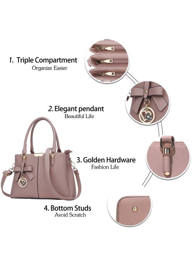 kkxiu 3 Zippered Compartments Purses and Handbags for Women Top Handle Satchel Shoulder Ladies Bags (A-Pink) - Image 4