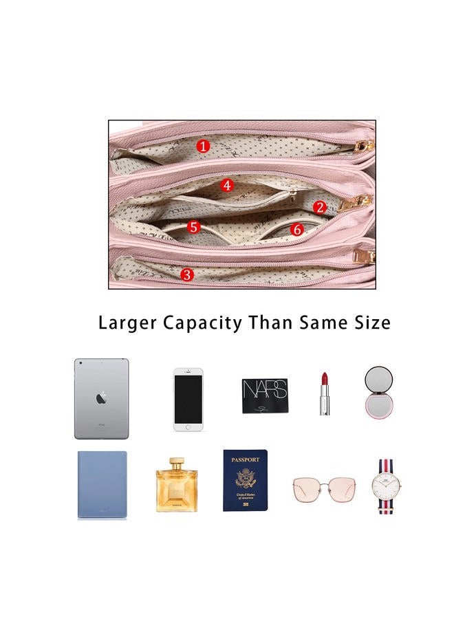 kkxiu 3 Zippered Compartments Purses and Handbags for Women Top Handle Satchel Shoulder Ladies Bags (A-Pink) - Image 5
