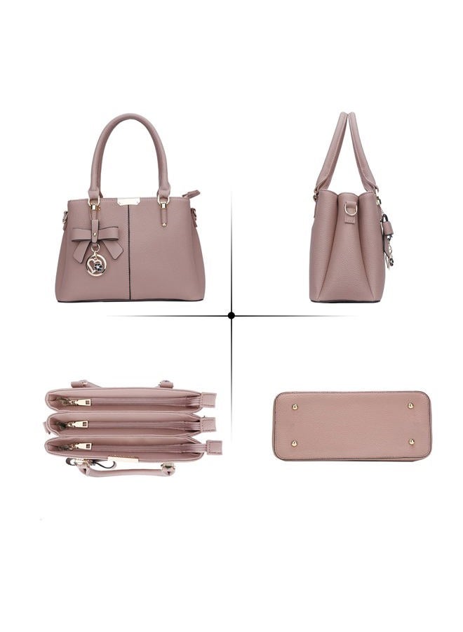 kkxiu 3 Zippered Compartments Purses and Handbags for Women Top Handle Satchel Shoulder Ladies Bags (A-Pink) - Image 3
