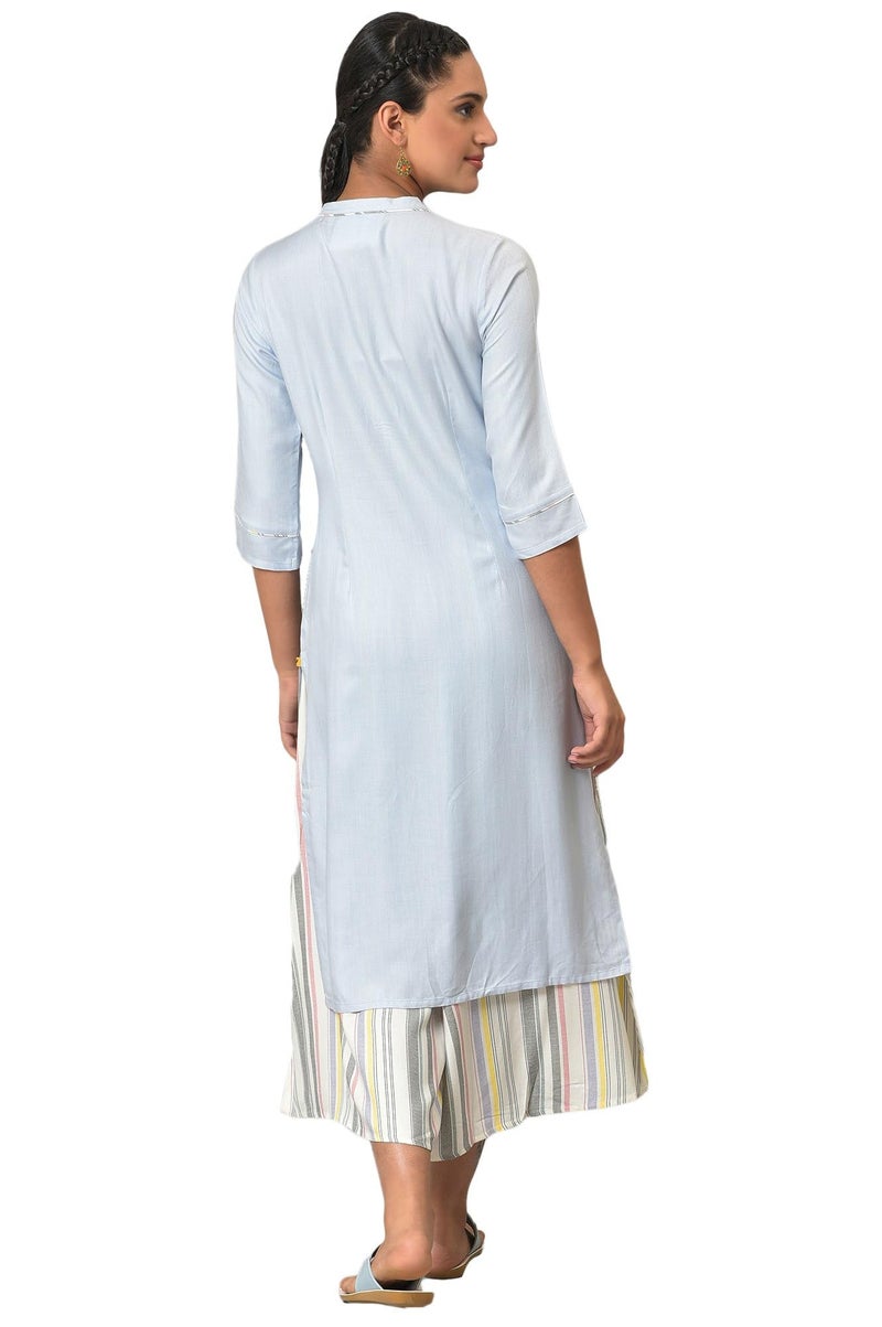 Aurelia Blue Straight Summer Kurta Set (Size: L)-24AUAS12367-605041 - Image 2