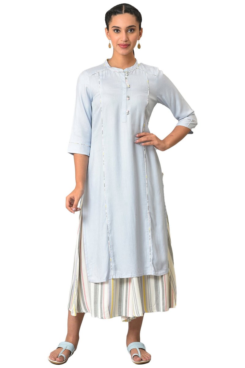 Aurelia Blue Straight Summer Kurta Set (Size: L)-24AUAS12367-605041 - Image 1