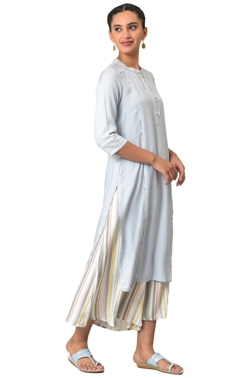 Aurelia Blue Straight Summer Kurta Set (Size: L)-24AUAS12367-605041 - Image 4