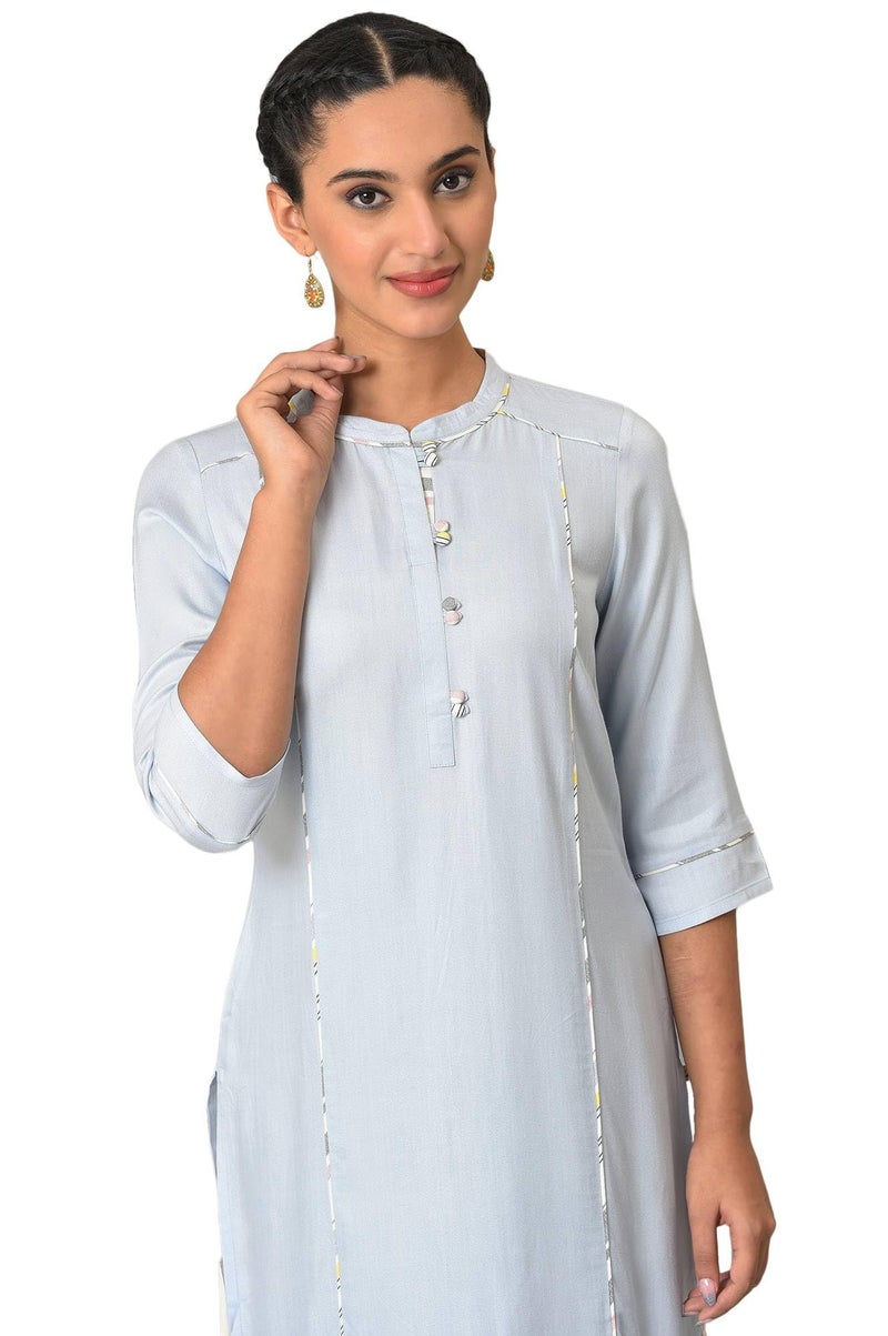 Aurelia Blue Straight Summer Kurta Set (Size: L)-24AUAS12367-605041 - Image 5