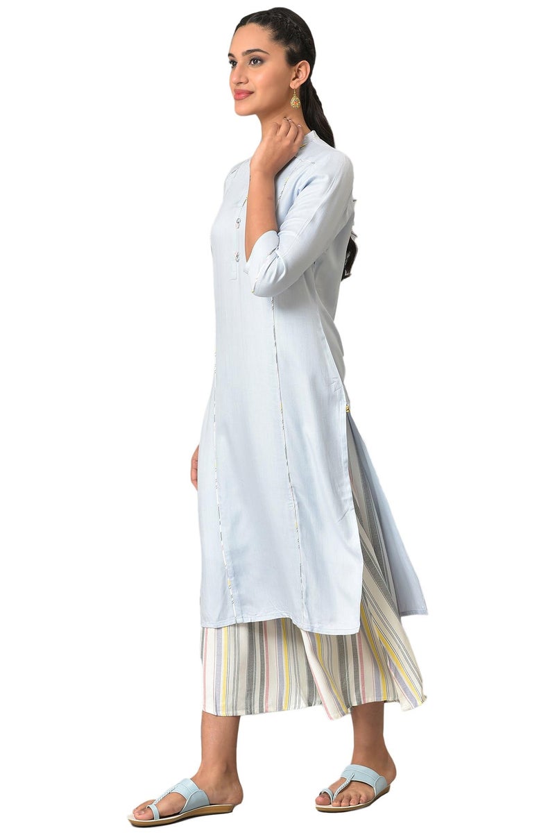 Aurelia Blue Straight Summer Kurta Set (Size: L)-24AUAS12367-605041 - Image 3