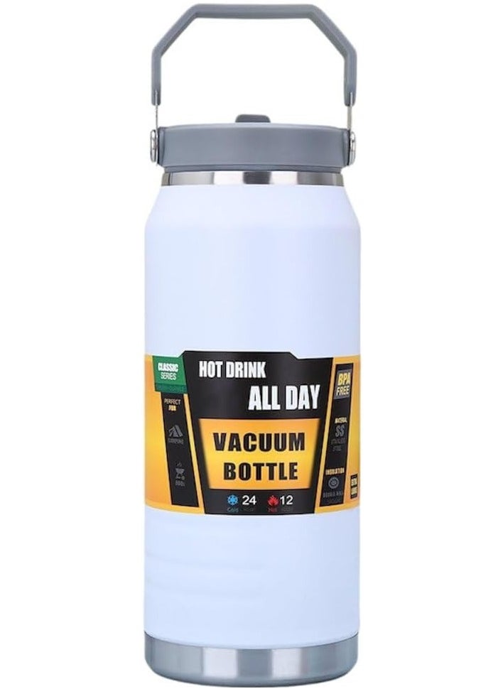 Spaceshoop Insulated Stainless Steel Water Bottle With Straw, Portable Large Capacity Thermos Bottle, Cold Hot Drinks Insulated Bottles, For Sports Travel, And Car With Small Cup 40 Oz  - Image 1