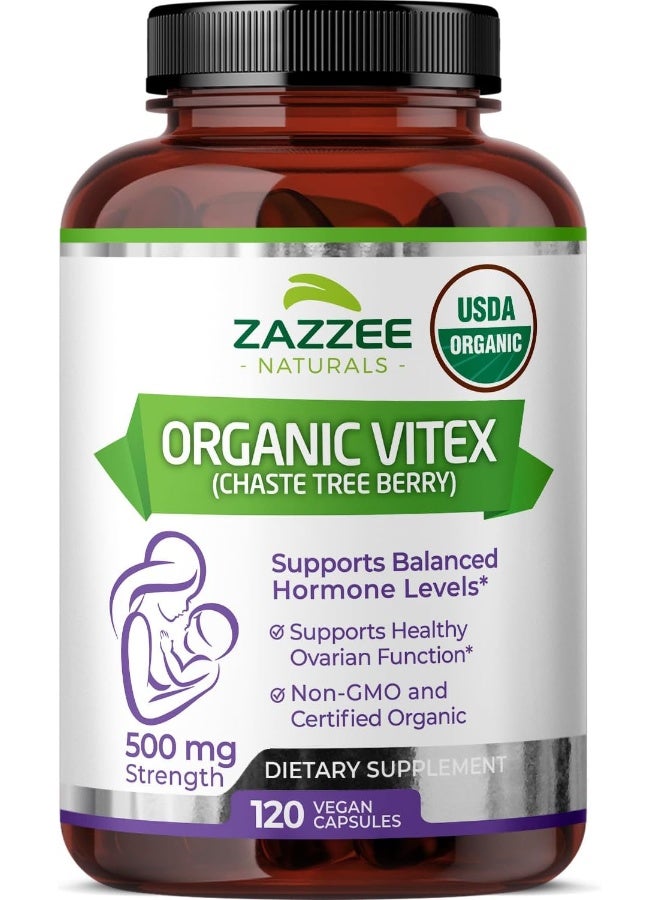 Zazzee USDA Organic Vitex, 500mg, 120 Veggie Caps, USDA Certified Organic, Potent 4:1 Extract - Image 1