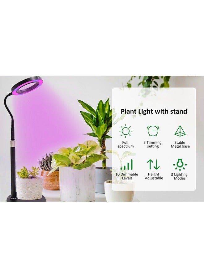 والالا تنمو ضوء للنباتات الداخلية الطيف الكامل LED مصباح النبات مع حامل مرن معقوفة ارتفاع قابل للتعديل 8/9/12H مؤقت تلقائي 3 ألوان الطيف مصباح الشمس للنباتات - Image 3